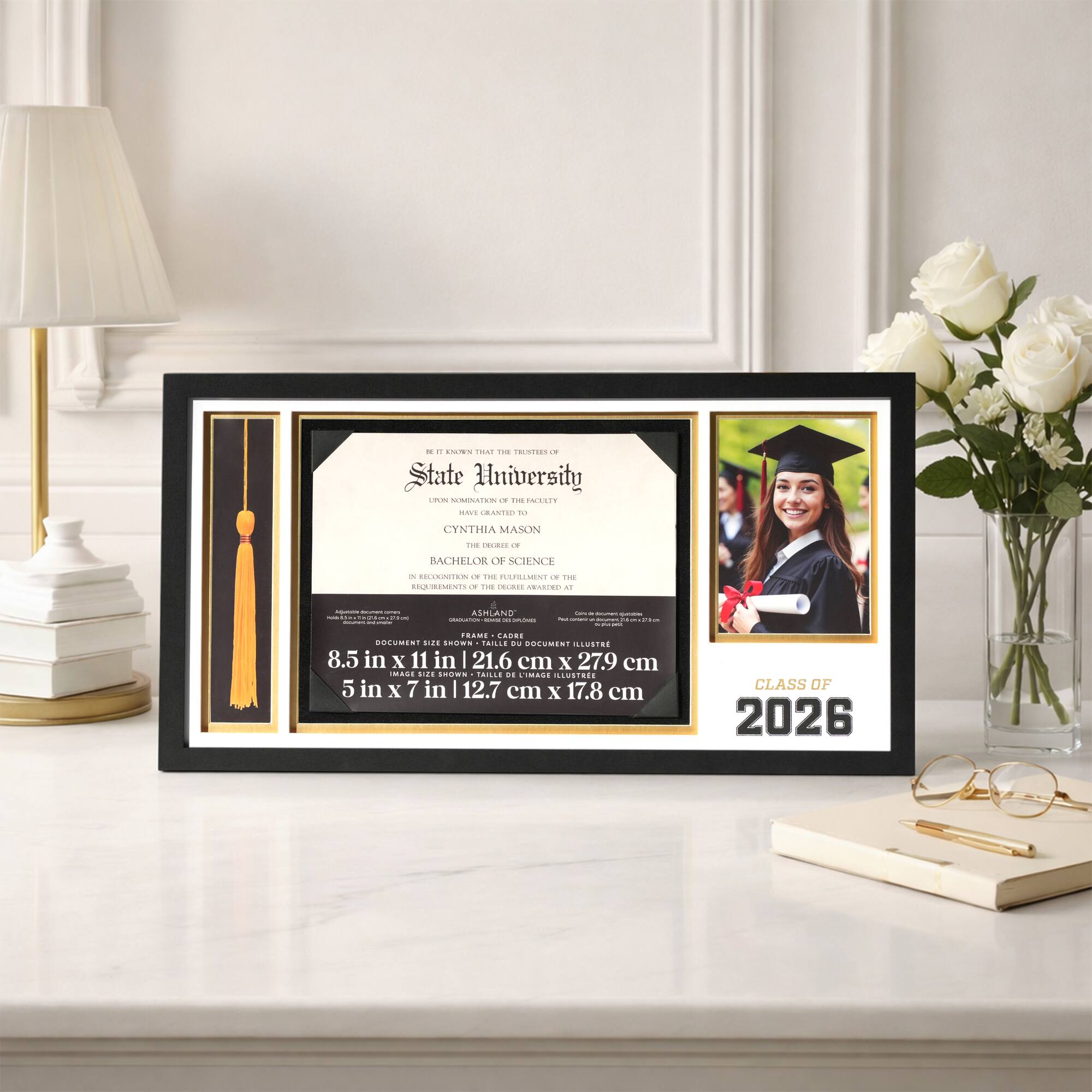 3 Opening 21.5" x 11.25" Class of 2026 Document, Photo & Tassel Matted Frame, Graduation by Ashland®